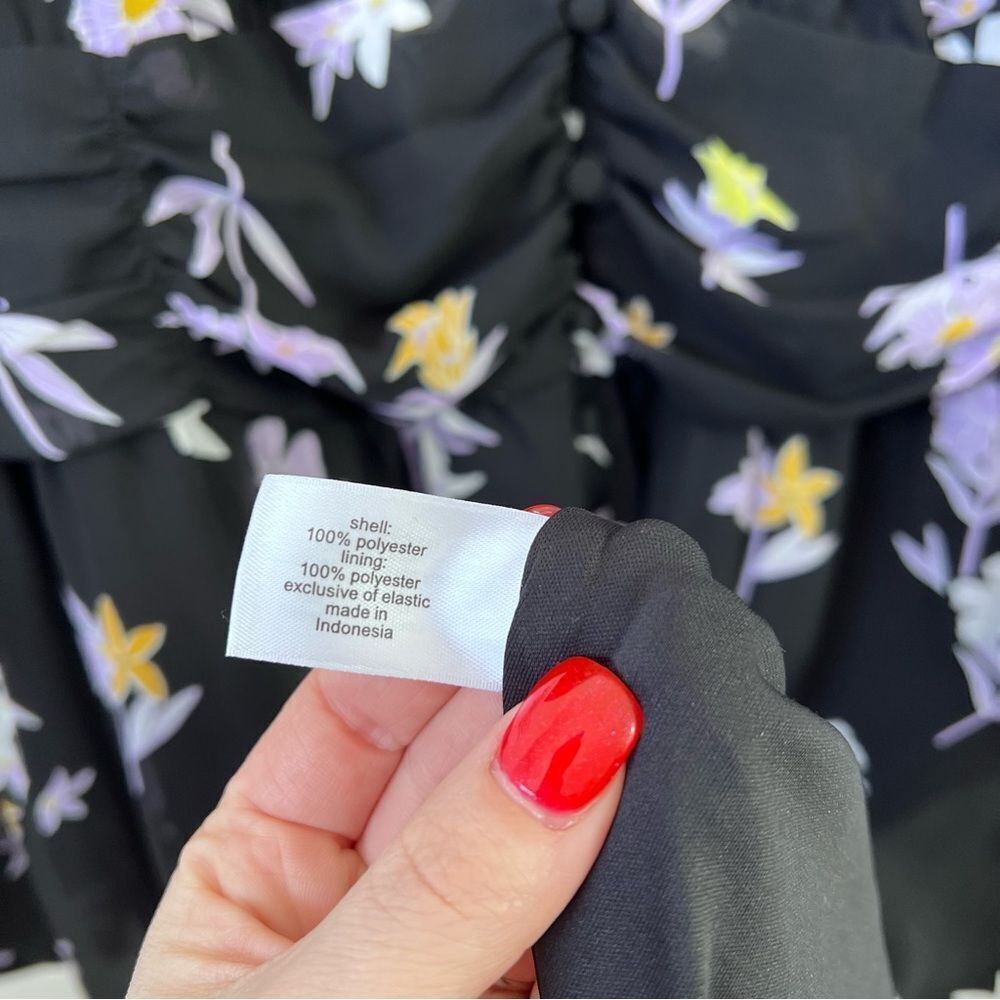 Lane bryant black floral midi dress w/ sheer balloon sleeves button front - Picture 5 of 5